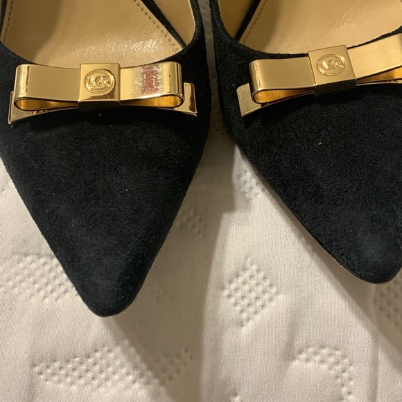 Michael Kors Black Suede Pumps with Gold Accents - Picture 7 of 12